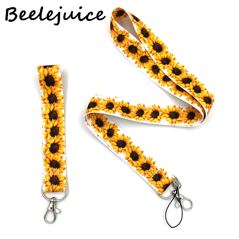 1set Sunflowers hand Wristlet Neck Strap Lanyard keychain Mobile Phone ID Badge Holder Rope Key Chain Keyrings Accessories Gift