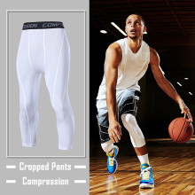 Men's Running Sport Tights Pants Basketball Cropped Compression Leggings Gym Fitness Sportswear for Male Athletic Trousers