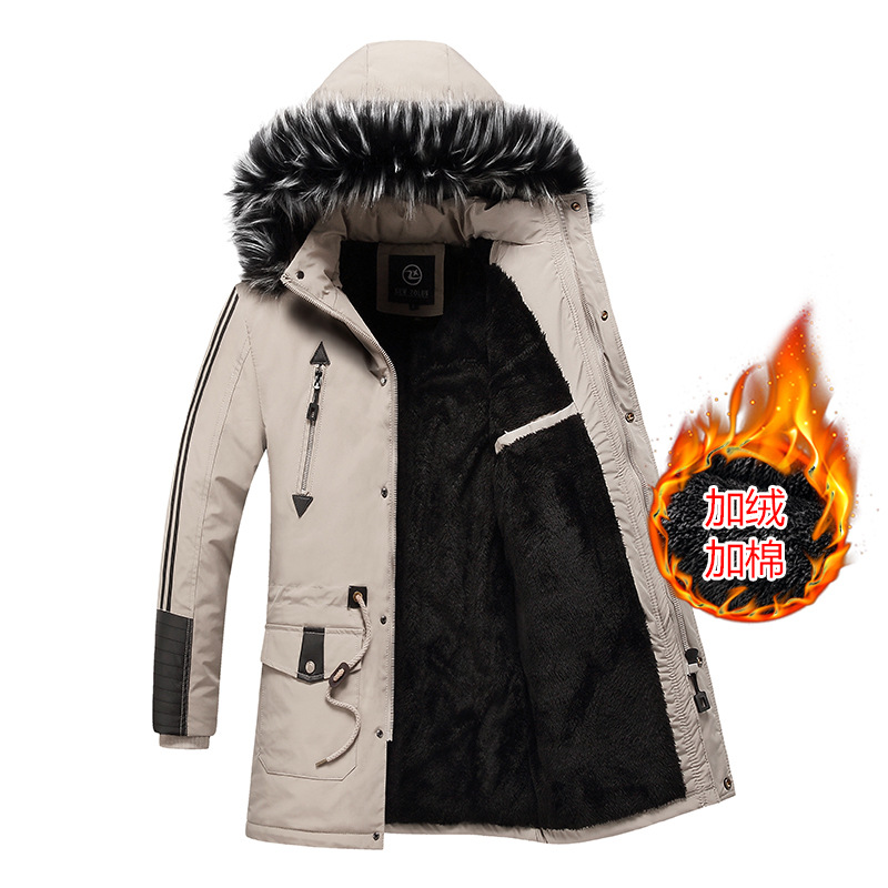 Winter Jacket Men Long Overcoat Fur Collar Fur Lined Warm Coat Men Outdoor Jacket Detachable Hood Fashion Winter Clothing Men