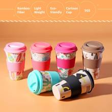 400ml Portable Practical Reusable Bamboo Fiber Silicone Cap Coffee Cups Eco Friendly Non-slip Printing Travel Mugs Useful