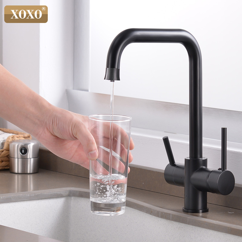 XOXO Filter Kitchen Faucet Drinking Water Blcak Deck Mounted Mixer Tap 360 Rotation Brass Pure Filter Kitchen Sinks Taps 81028