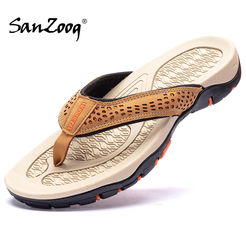 Summer Outdoor Genuine Leather Flat Casual Mens Flip Flops Slippers News 2020 Beach Hard-Wearing Plus Big Size Dropshipping
