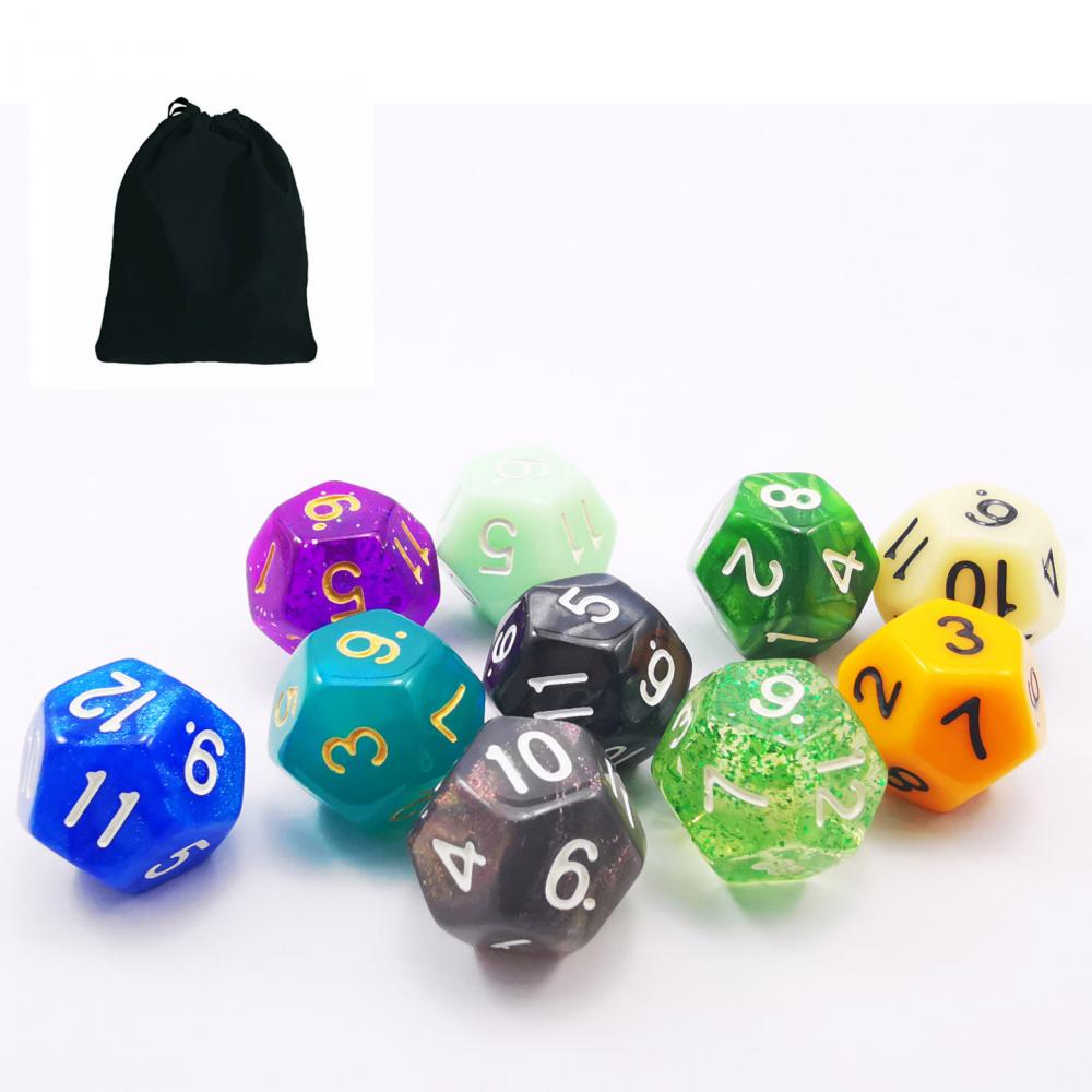 Portable 12 Sided Acrylic Number Dice Multicolor