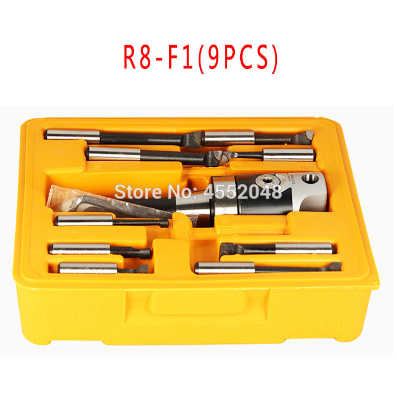 High precision 2 inchR8- F1-12 50mm boring head, spindle R8-M7 / 16 thread + 9pcs carbide 12mm boring tool boring set