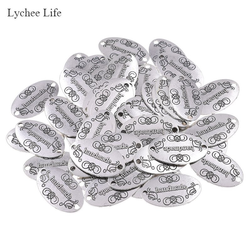 Lychee Life 50pcs Alloy "handmade" Letter Labels DIY Apparel Accessories Sewing Decoration Craft Garment Tags
