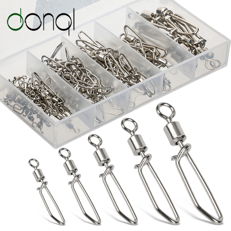 DONQL 50PCS / set of T-shaped snaps 2#-10#Fishing Rolling Swivels Connector stainless steel hooks bait fishing accessories
