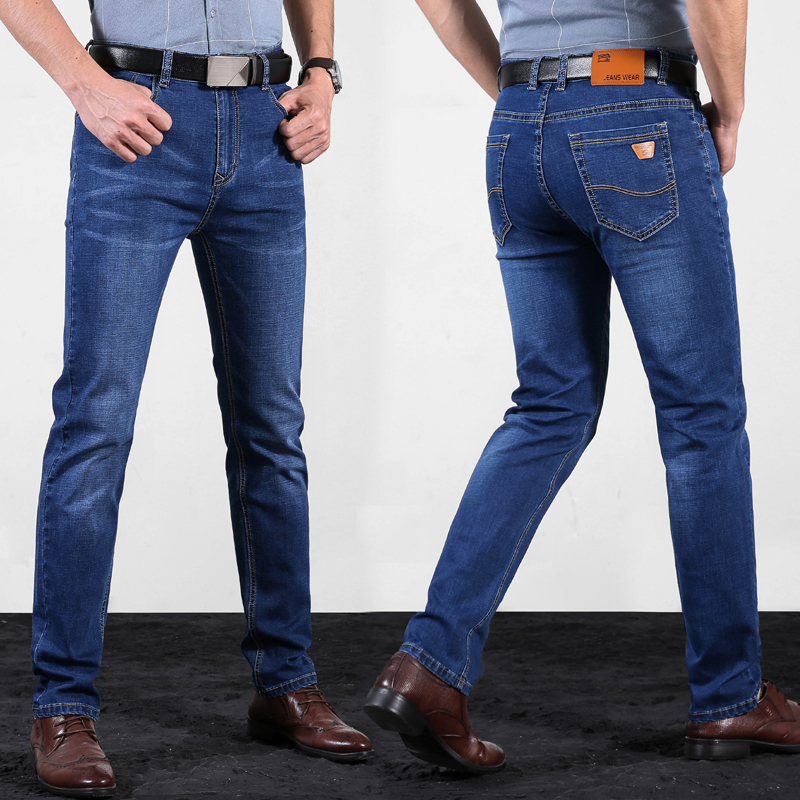 2021 Autumn Winter New Men's Elastic Cotton Stretch Jeans Pants Straight Fit Denim Trousers Men's Brand Fashion Big Size 38 40