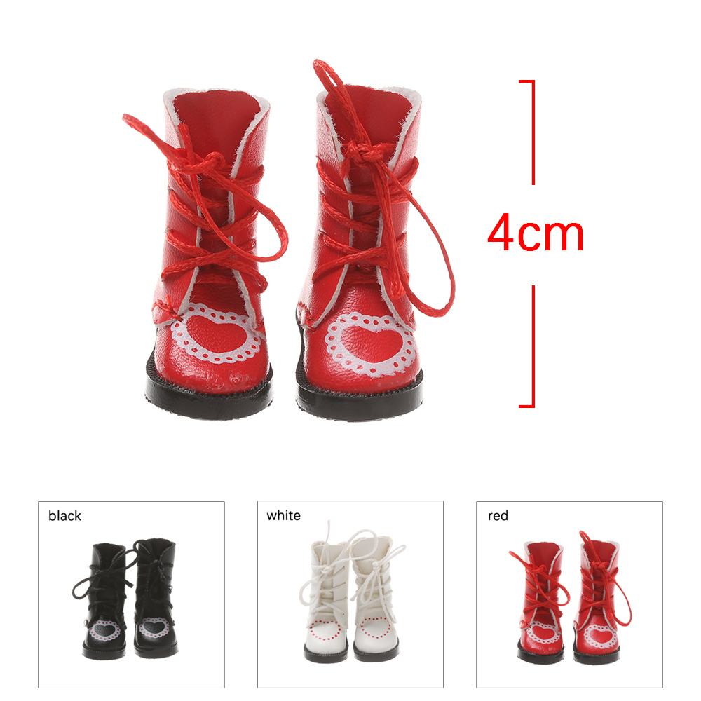 1Pair Mini PU Leather Boots Heart Bandage Shoes for 1/6 Doll Toy Accessories Handmade Cute Doll Shoes Child Toys Birthday Gifts