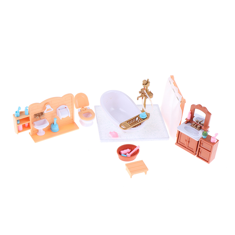 1/12 Dollhouse Miniature Plastic Bathroom Furniture Sets For Doll House Craft Toys Accessories Christmas Birthday Gift