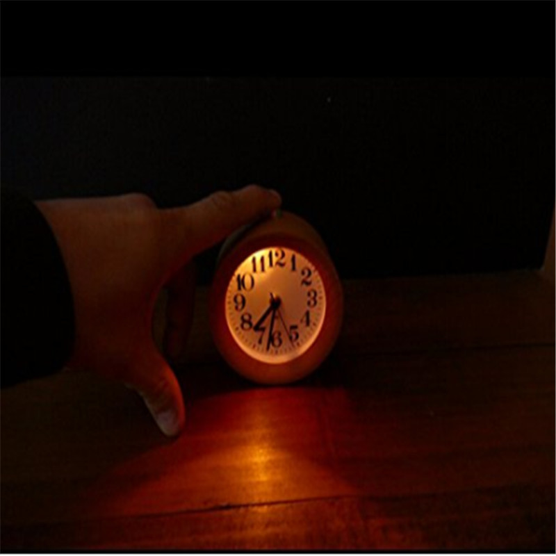 Wooden Clock New Modern Wood Desk Alarm Clock Table Decor Handmade Classic Small Round Wood Silent Clock Desk Lamp for Home