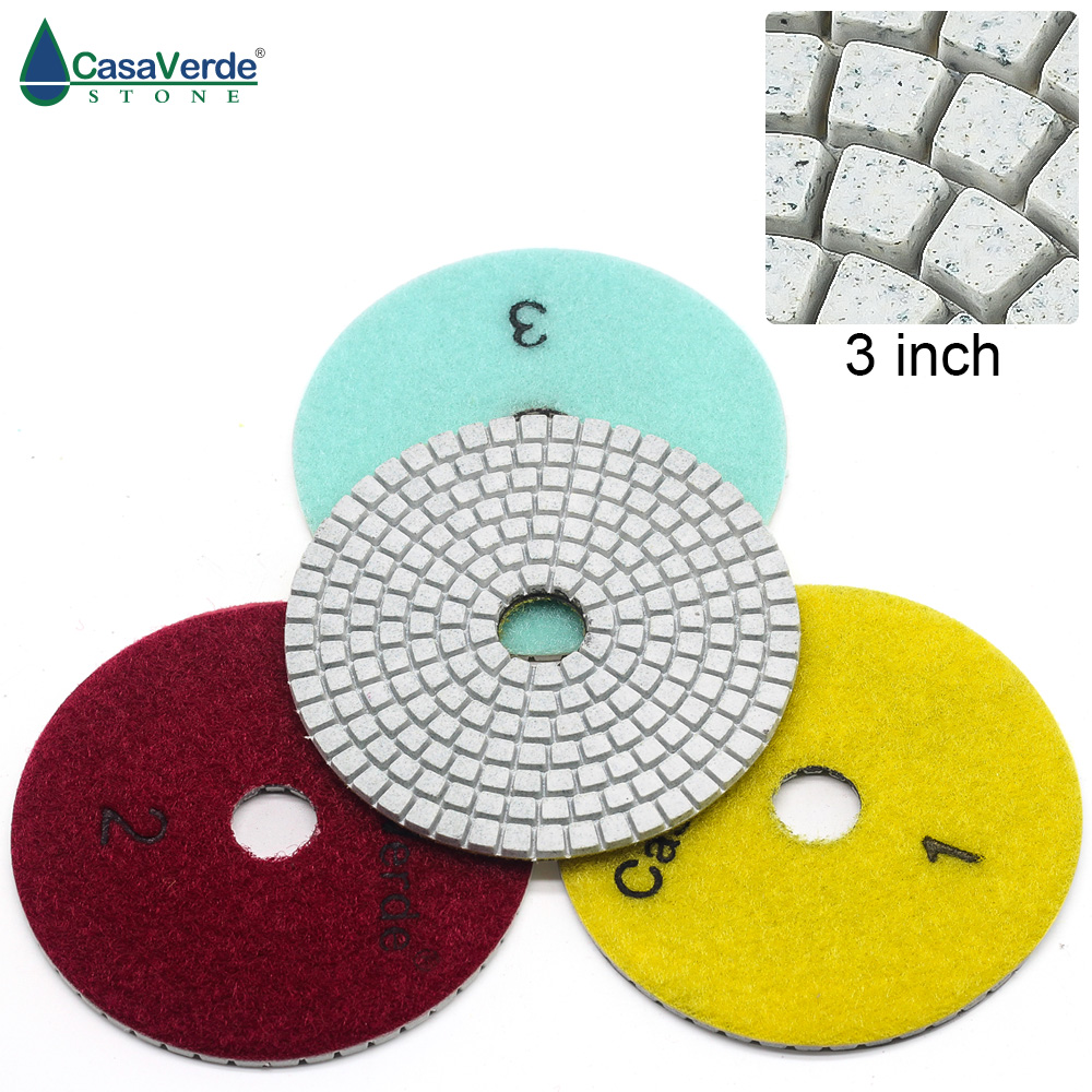 DC-AWS3PP01 3 inch premium quality dry and wet 3 step diamond polishing pads 80mm for stone, marble and granite