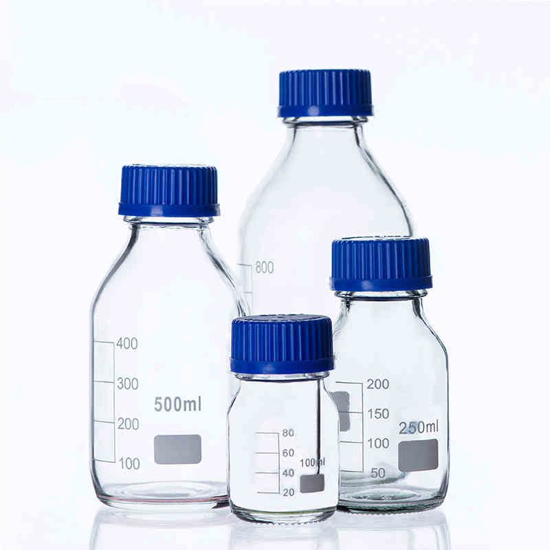3 Pieces Lab Glassware Glass Reagent Bottle With Blue Screw Cap 50ml 100ml 250ml