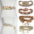 Boho Ethnic Style Womens Braided Belt Colourful Wooden Bead Belts Handmade Braided Wax Rope Wide Ladies Waist Chain For Dress