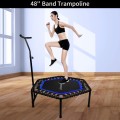 Rimdoc 48inch Fitness Exercise Trampoline W/Bar Handle 3 Levels Height Adjustable Jumping Cardio TRANER Workout Jumping Fitness