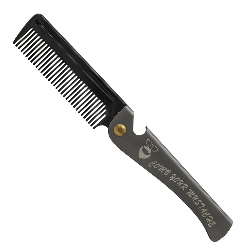 1 pcs Men Folding Pocket Comb Knife Shape PP Teeth Detangling Hair Beard Comb Metal Handle Foldable Combing Facial Mustache Comb