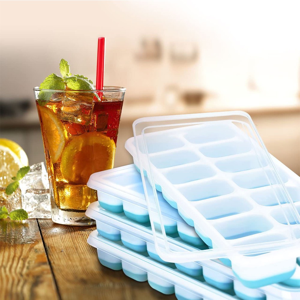 BPA Free Ice Cube Tray 14 Cubes Silicone Ice Cube Maker Mold For Ice Cream Party Whiskey Cocktail Cold Drink
