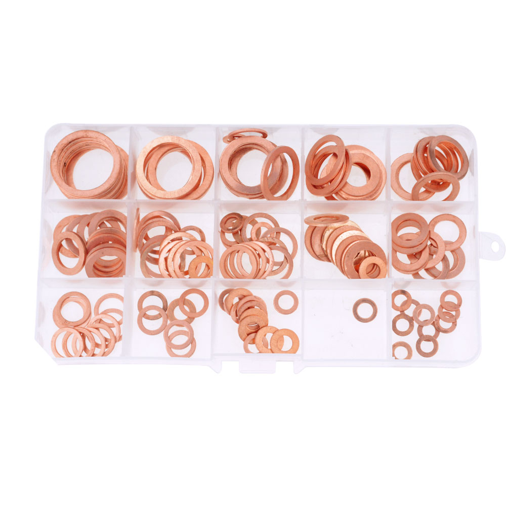 150PCS Copper Washer Gasket Nut and Bolt Set Flat Ring Seal Assortment Kit M5 M6 M8 M10 M12 M14 M16 M18 for Sump Plugs Water