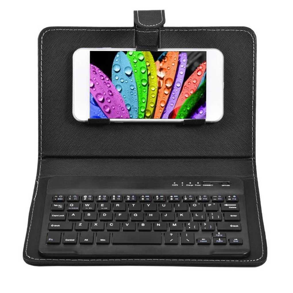2 IN 1 Bluetooth Mobile Phone Keyboard with Cover Case Wireless Keypad PU Leather Protective Cover for 4.8inch-6.8inch Phones
