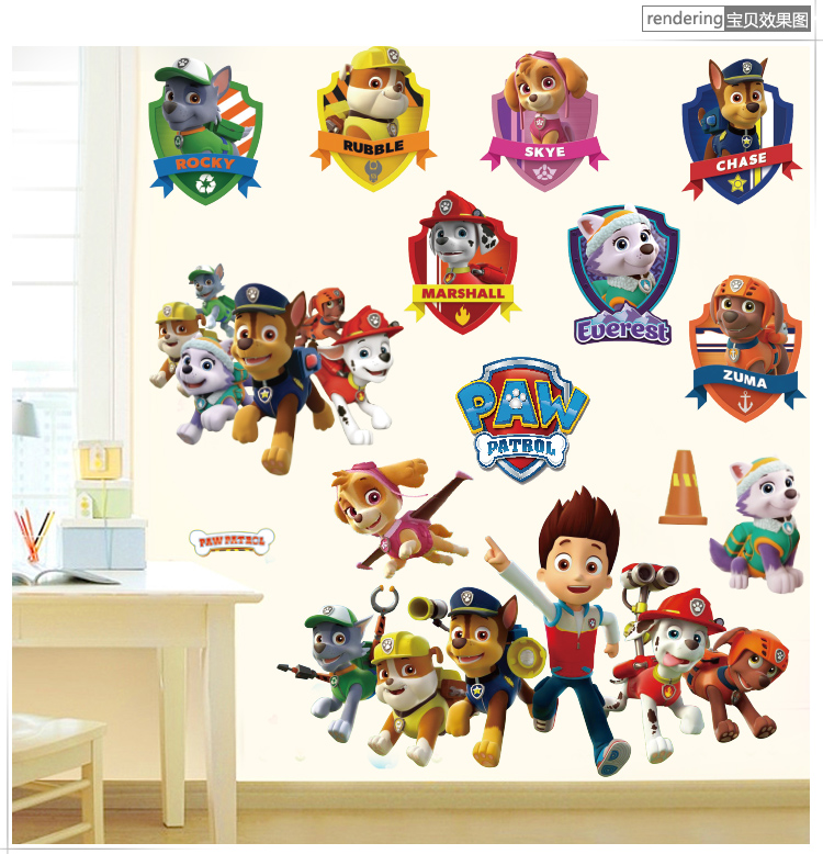 3D Paw Patrol Wall Stickers For Kids Removable Decals Nursery Home Decor Vinyl Mural Boys Girls Bedroom Living Room Mural Art