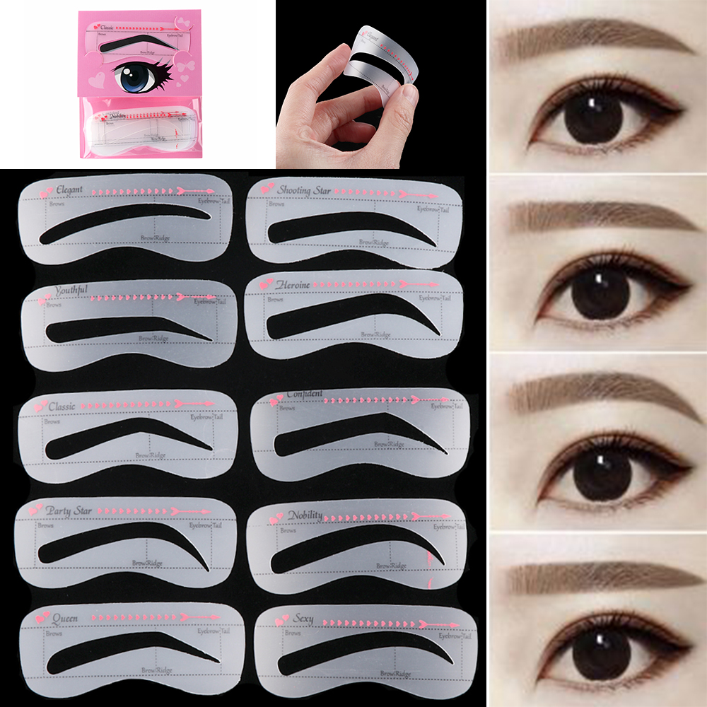 10Pcs Card Eyebrow Stencil Grooming Shaper Template Makeup Tools Stickers eyebrow shaper cosmetic tool