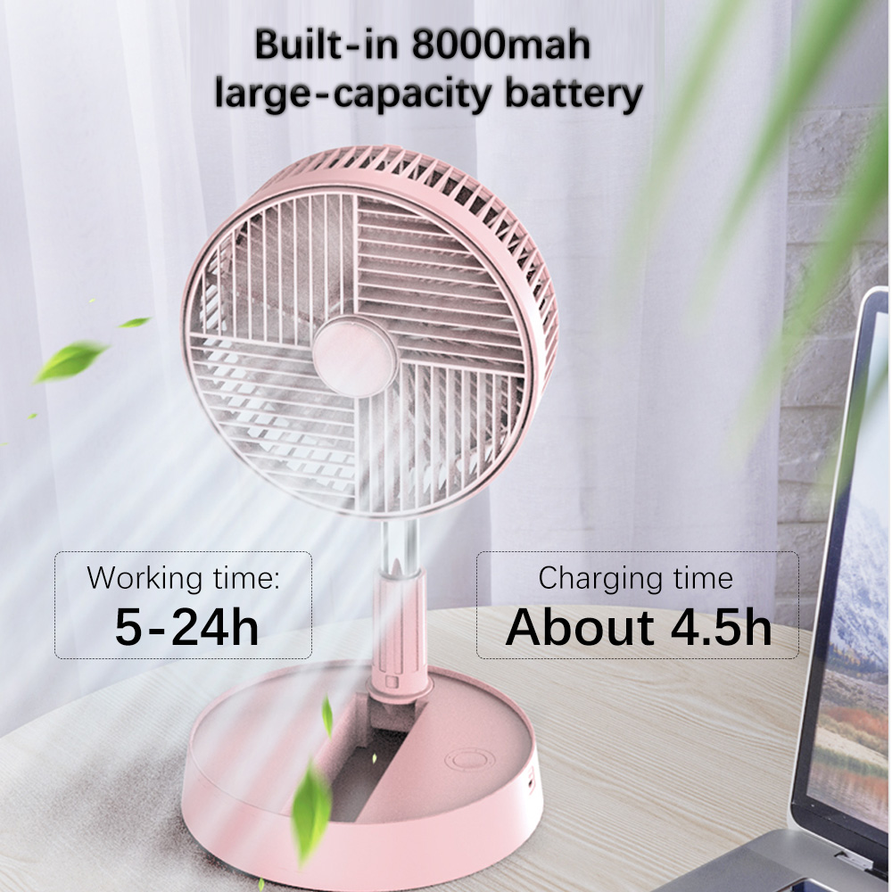 Portable Folding Fan Desk Table Floor Telescopic Folding Fan Travel Stand Mini Fan Adjustable Height from 38cm to 109cm 4 Speed