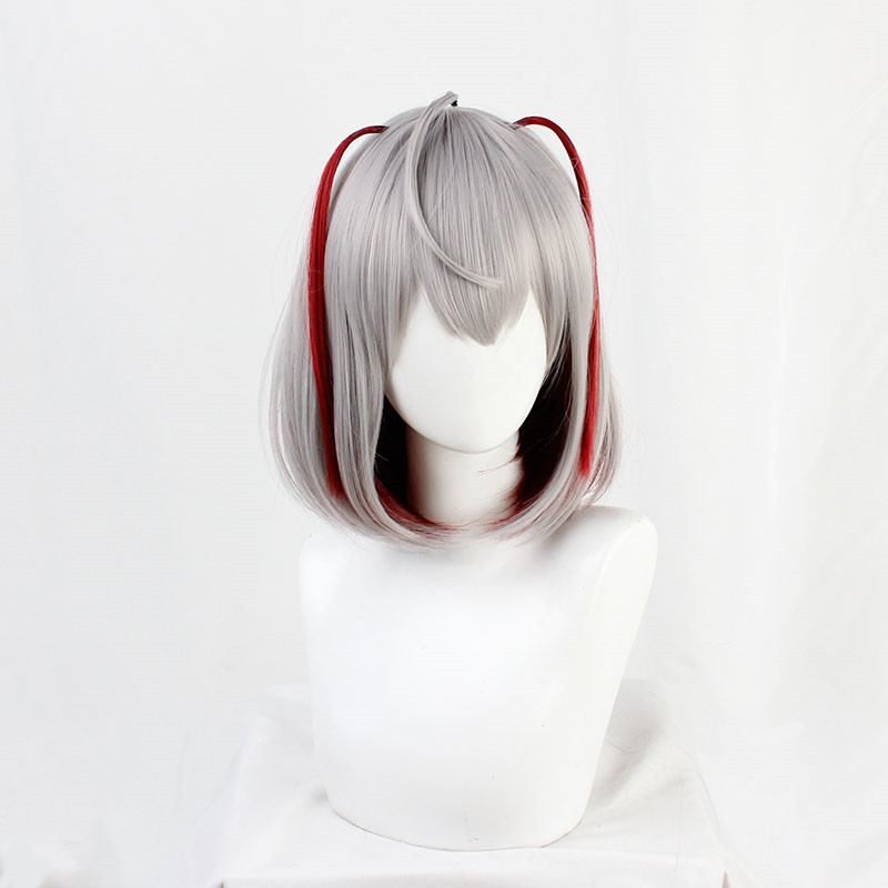 Game Arknights W Wig Grey and Red Short Heat Resistant Synthetic Hair Hallowen Party +Free Wig Cap