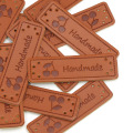 50Pcs Handmade Tags Cherry Labels For Clothes Hand Made PU Leather Sewing Materials Brown Handmade Tags DIY Crafts For Bag/Shoes