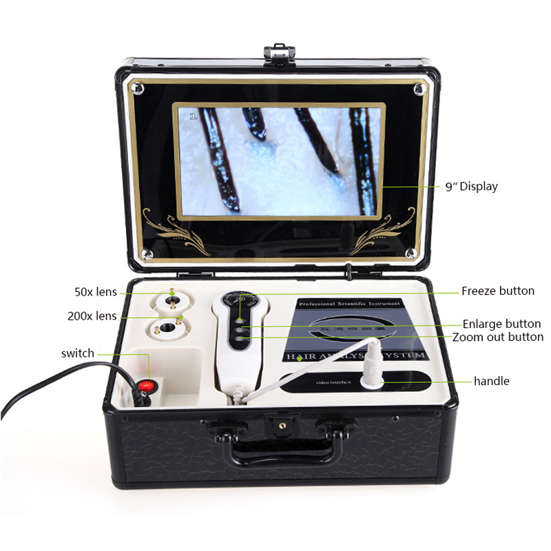 9 inch LCD Skin & Hair Analyzer Detector Digital Microscope Magnifier Skin Hair Blackhead Follicle Scalp Detector 50X-200X