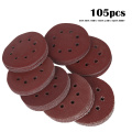 105pcs 5 Inch 125mm Round Sandpaper Eight Hole Disk Sand Sheets Grit 40-600 Hook and Loop Sanding Disc Polish Abrasive Tools