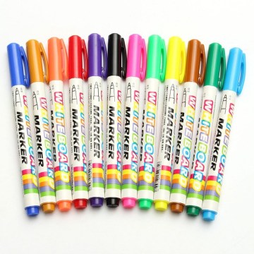 12 Colors White Board Maker Pen Whiteboard Liquid Chalk Dry Erasable Glass Ceramics Erase Writing Pens Office School Supply
