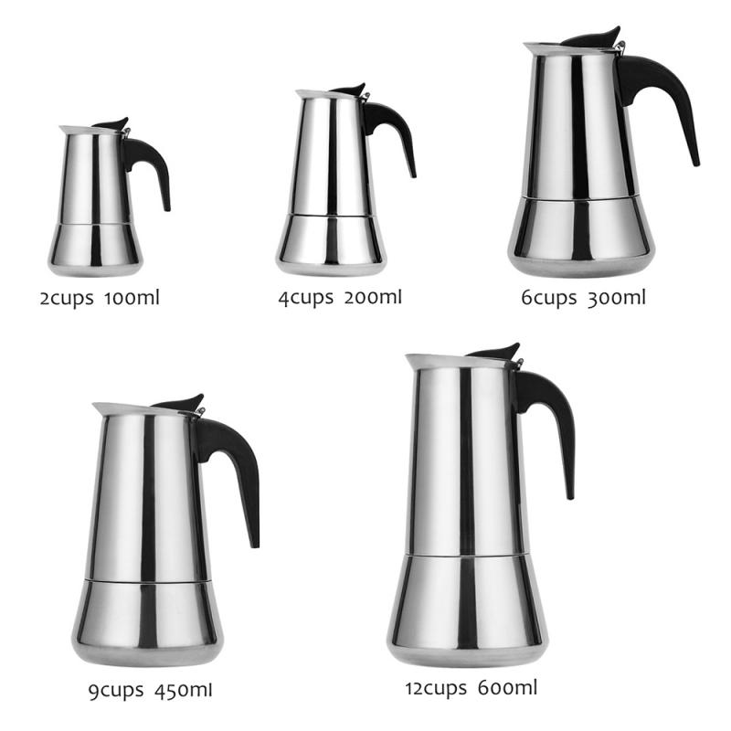 100/400/600ml Coffee Pot Maker Italian Top Moka Espresso Cafeteira Expresso Percolator Stainless Steel Stovetop Induction Cooker