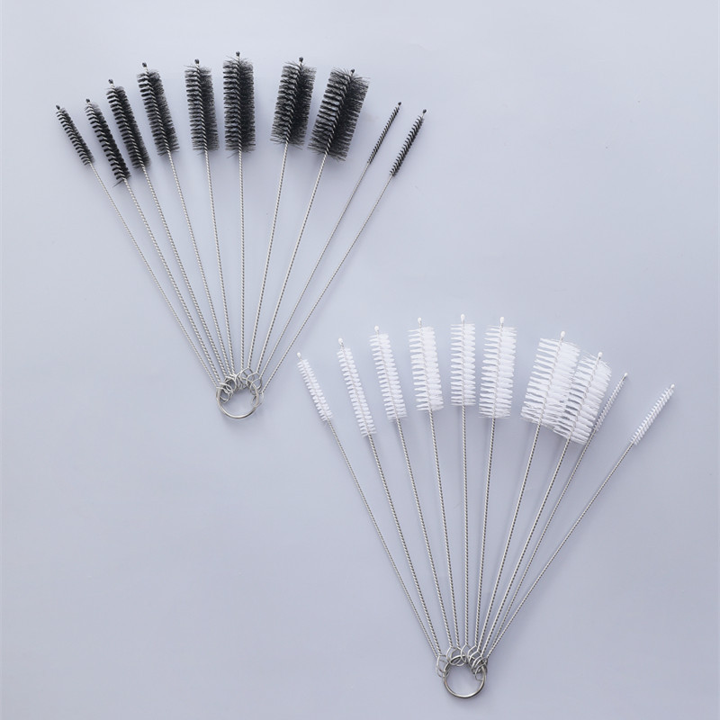 10Pcs/Set Nipple Bottle Brushes Stainless Steel Baby Milk Bottle Cleaning Brush Black/White Baby Cleaning Supplies