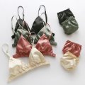 Women Underwear Wire Free satin bra thin Triangle cups Bra and Panty Set Hollow Lingerie Lady Brassiere Bralette