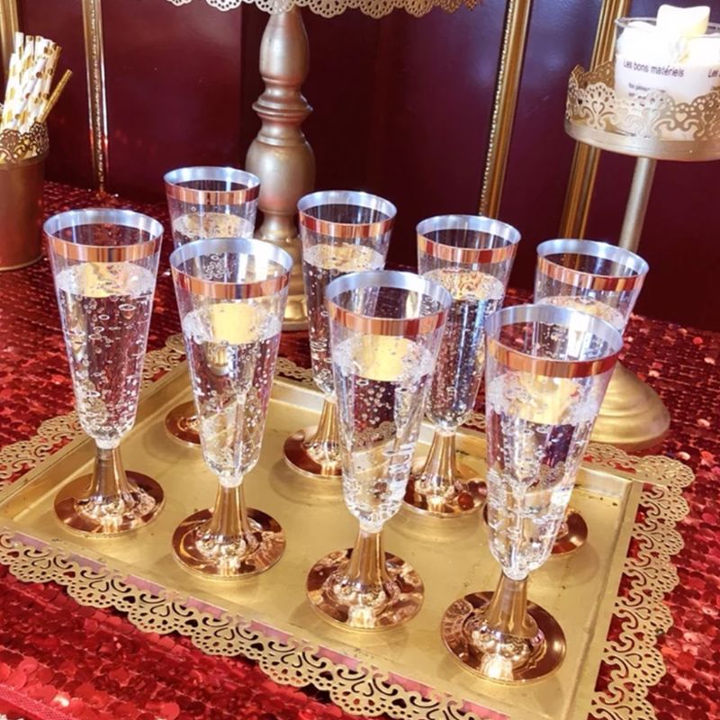 6Pcs/Set Disposable Red Wine Glass Plastic Champagne Flutes Glasses Cocktail Goblet Wedding Party Supplies Bar Drink Cup 150ml