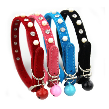 Adjustable Pet Cat Collar With Bell Diamond Pearl Retractable Necklace Kitten Dog Collar Neck Strap Cat Accessories Pet Supplies