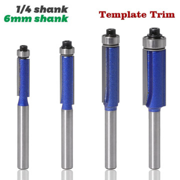 1pc 6mm/6.35mm Shank Template Trim Router Bits for wood Lengthened Trimming Cutters with bearing woodworking tool endmill
