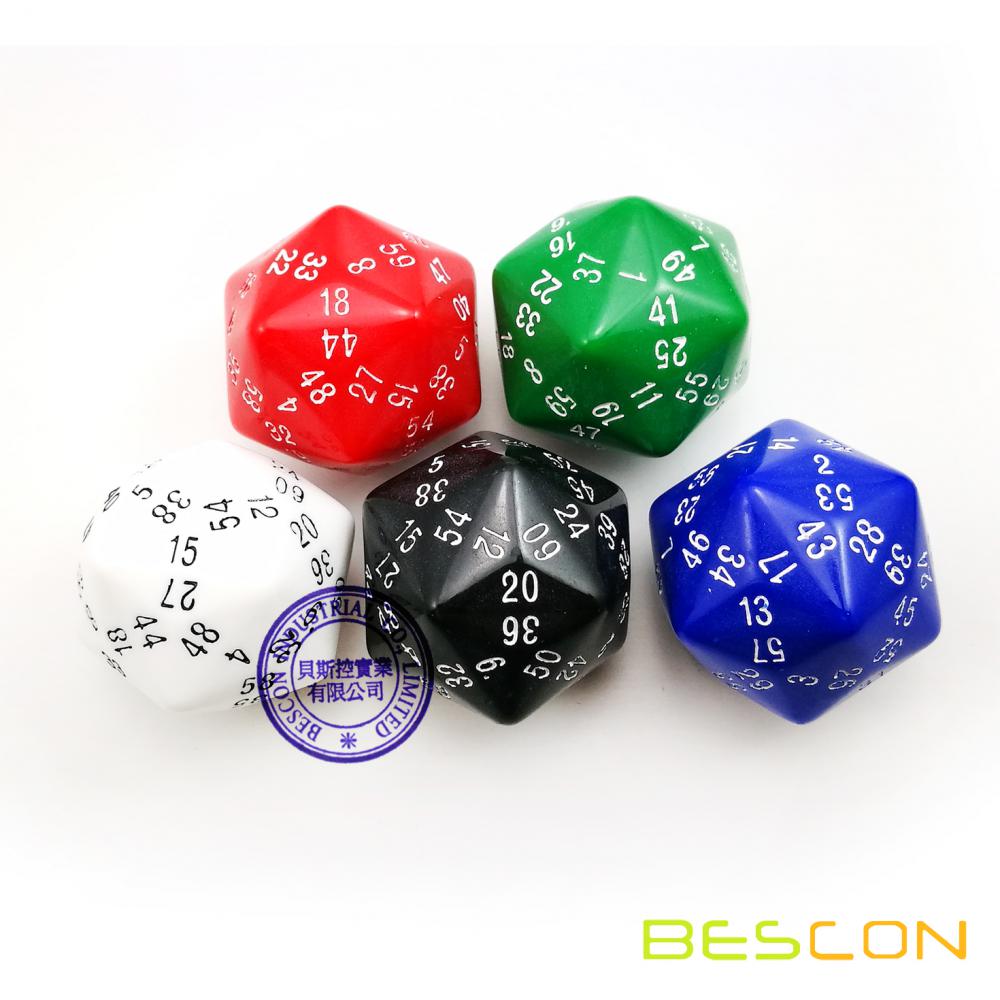 Bescon New Polyhedral Dice 60-sided Dice, D60 die, D60 dice, 60 Sides Dice, 60 Sided Cube of White Color