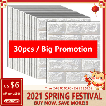 15/30Pcs Self-Adhesive 3D Brick Sticker DIY Waterproof Foam Wallpaper For Kids Room Kitchen Roof Ceiling Background Wall Decals