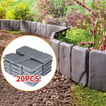20pcs Grey Stone Effect Lawn Grass Edging Garden Plant Flower Bed Border 22*24cm