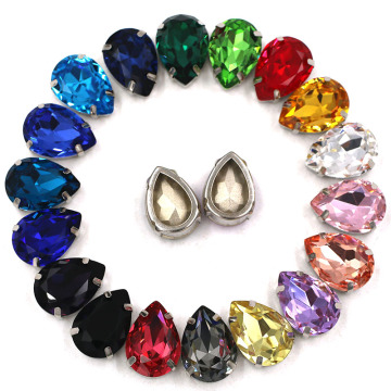 high quality K9 glass crystal drop shape sew on claw rhinestones with silver frame for crafts/bag/clothing/dress