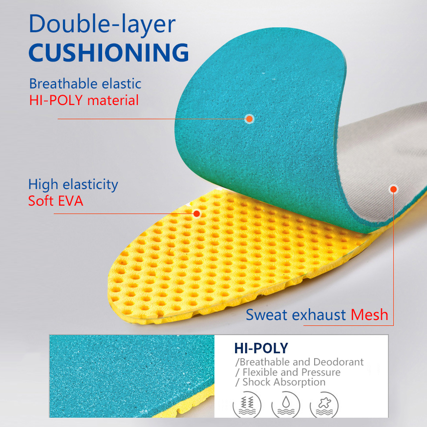 Elasticity Shock Absorption Non-slip Breathable Sport Insoles Men and Womens Unisex shoes Pad Comfortable Shoe Cushions