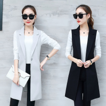 2020 New Spring Classic Women's Long Blazer Button Vest Elegant Office Lady Coat Female Waistcoat Causal Sleeveless Jacket A190