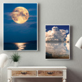 Nordic Sky Moon Seascape Canvas Painting Posters Print Blue Wall Art Pictures For Living Room Bedroom Dinning Room Modern Decor
