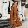 Simplee Women Winter Suede Jacket 2019 Fashion Teddy Bear Caramel Long Coat Female Long Sleeve Faux Fur Coat Fluffy Outerwear