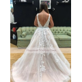 11335 Champagne Wedding Dress with Appliques Custom Made Beaded belt V-Back Floor Length Tulle Bridal Gowns