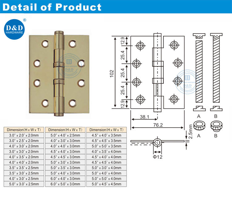 Brass Ball Bearing Door Hinge - Solid Brass Construction & Ball Bearing Detail