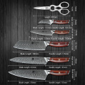 XINZUO 7 PCS Kitchen Knives Sets Damascus Steel Chef Knife Sets Stainless Steel Kitchen Scissors Acacia Wood Knife Block Holder