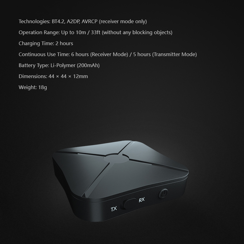 kebidu Bluetooth Transmitter & Receiver Adapter 2 in1 Wireless Bluetooth 4.2 Audio Portable Audio Player Adapter Aux 3.5mm PK B6