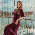 Plus Size Burgundy Evening Dresses Ever Pretty EP00861KD A-Line Double V-Neck Half Sleeve Velour Elegant Evening Gowns Vestido