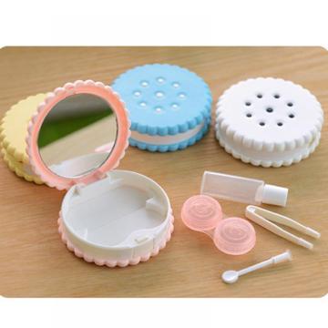 Hot Sale 1PCS Easy Carry Popular Cartoon Cookies Shape Contact Lens Case Box Container Lovely Travel Kit Box Glasses Accessories
